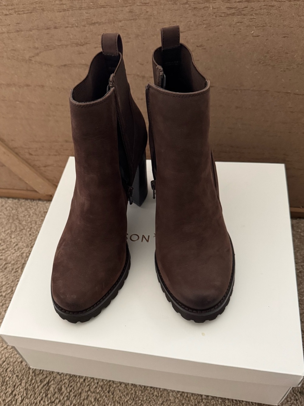 Gibson Latimer Dark Brown Suede Ankle Booties with Side Zip